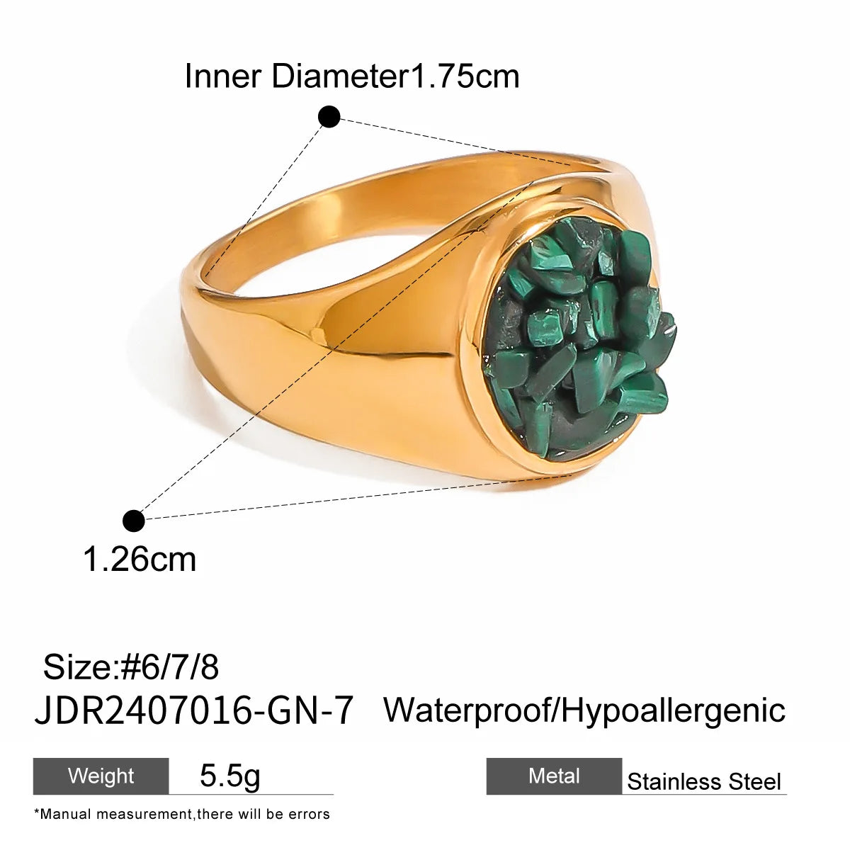 Stainless Steel Shine Inlaid Natural Crystal Geometric Rings Stainless Steel Skin-Friendly 18K Gold-plated Waterproof Jewelry
