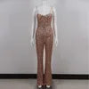 OUDINA Wholesale Party Club Backless Low-neck Mesh Jacquard Trousers Tight Knit Jumpsuits Playsuits Bodysuits Jumpsuit Women