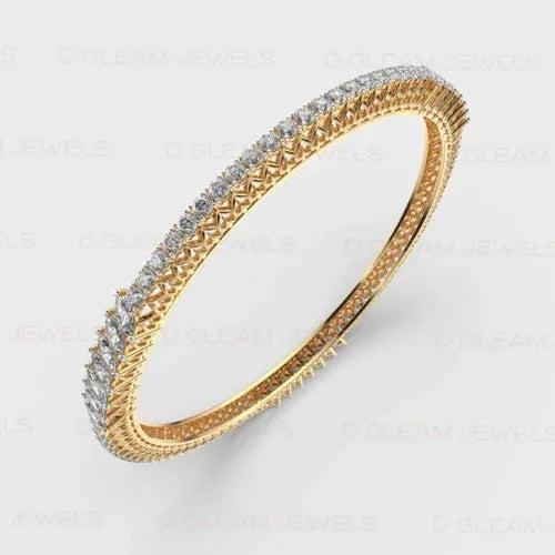 SGL IGI Certified 14Kt Gold Plated Polished Finish Multishape Classic Diamond Bangle 80 Real Marquise Cut VS1-VS2 Clarity Fine