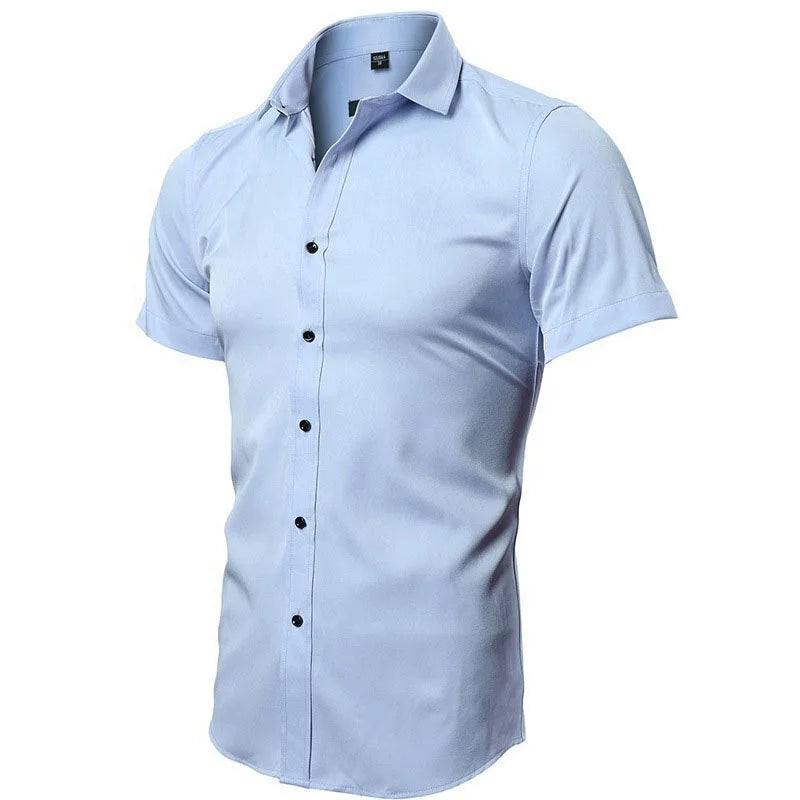 Mens Summer Official Solid White Color Regular Fit Organic Cotton Short Sleeve Casual Social Stylish Clothing Shirts for Men