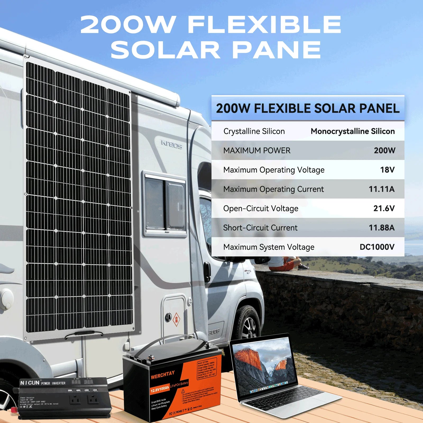 High Efficiency Light Weight Solar PV Panel Portable Flexible Monocrystalline 200W Flexible Solar Panel with Factory Price