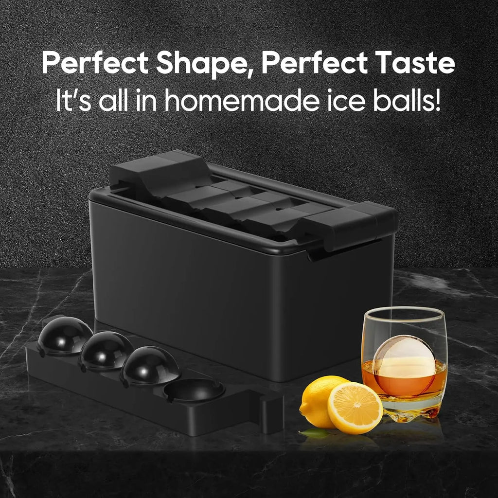 Mooues XXL 8-Piece Silicone Round Ice Ball Maker Mold 2-Inch Black Ice Cubes for Cocktails Gifts Idea