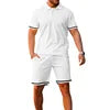 2024 Hot Sale Summer Men Short Sleeve Top + Short  Pants Turn Down Collar Solid Color Loose Casual Two Piece Suits