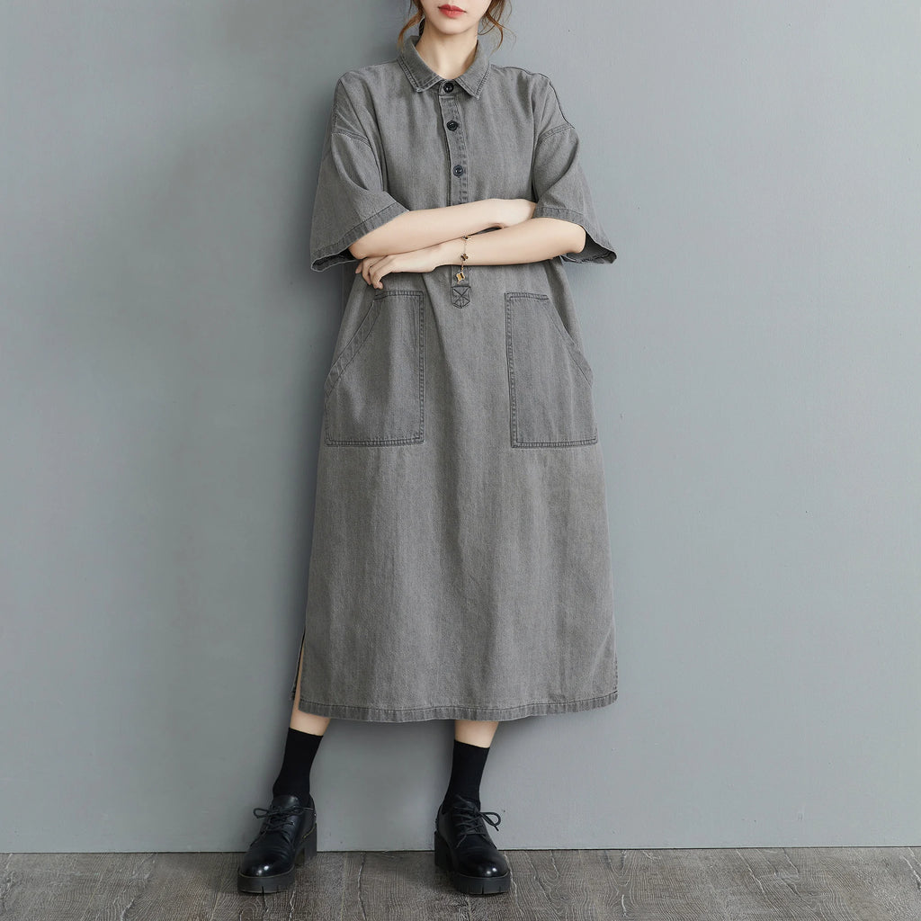 Boutique Wholesale 2025 Summer New Fashionable Retro Lapel Loose Casual Denim Women's Dress
