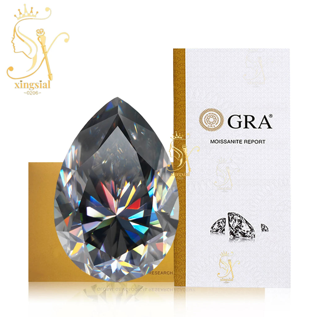 Xingsial 4x6mm 9x13mm Multiple Color VVS1 0.5ct 5ct GRA Certificated Pear Cut Synthetic Diamond Gemstone Loose Moissanite Stone