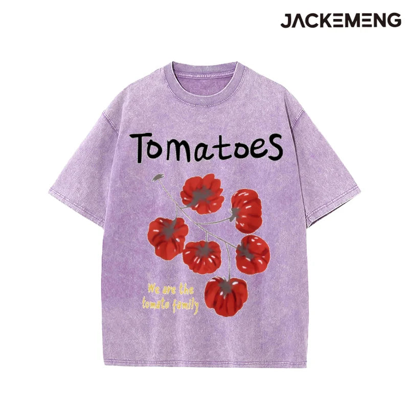 Oversized Washed Retro Food Themed Streetwear Print Tshirt USA Stock Wholesale Y2K Casual Tee