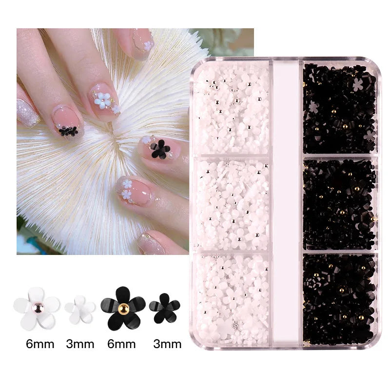 Nail Jewelry Wholesale Cute Three-dimensional Small Flowers 6-grid Plastic Box Mixed Resin Five-petal Flower Nail Accessories