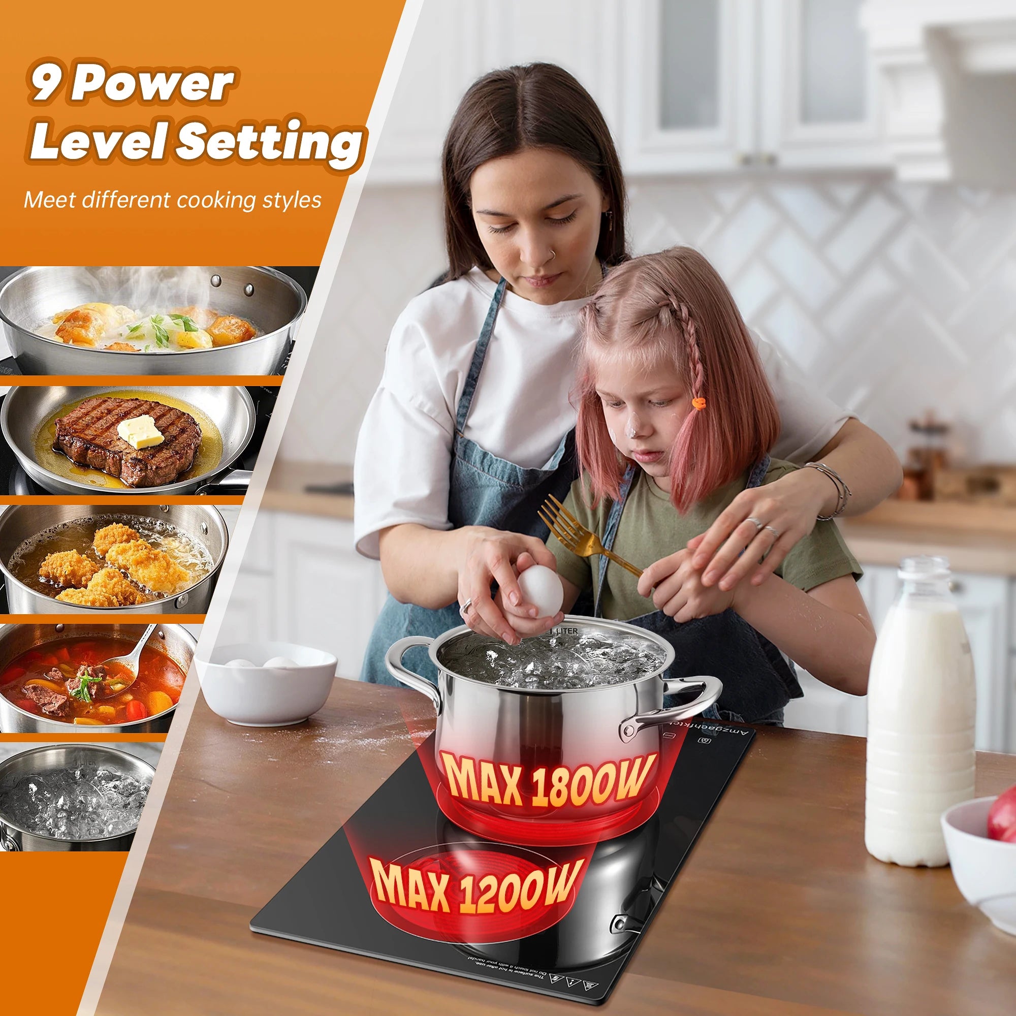2 Burner Electric Cooktop, 12 Inch Built-in Ceramic Stove Top with Child Safety Lock, Timer & Residual Heat Indicator, 3000W