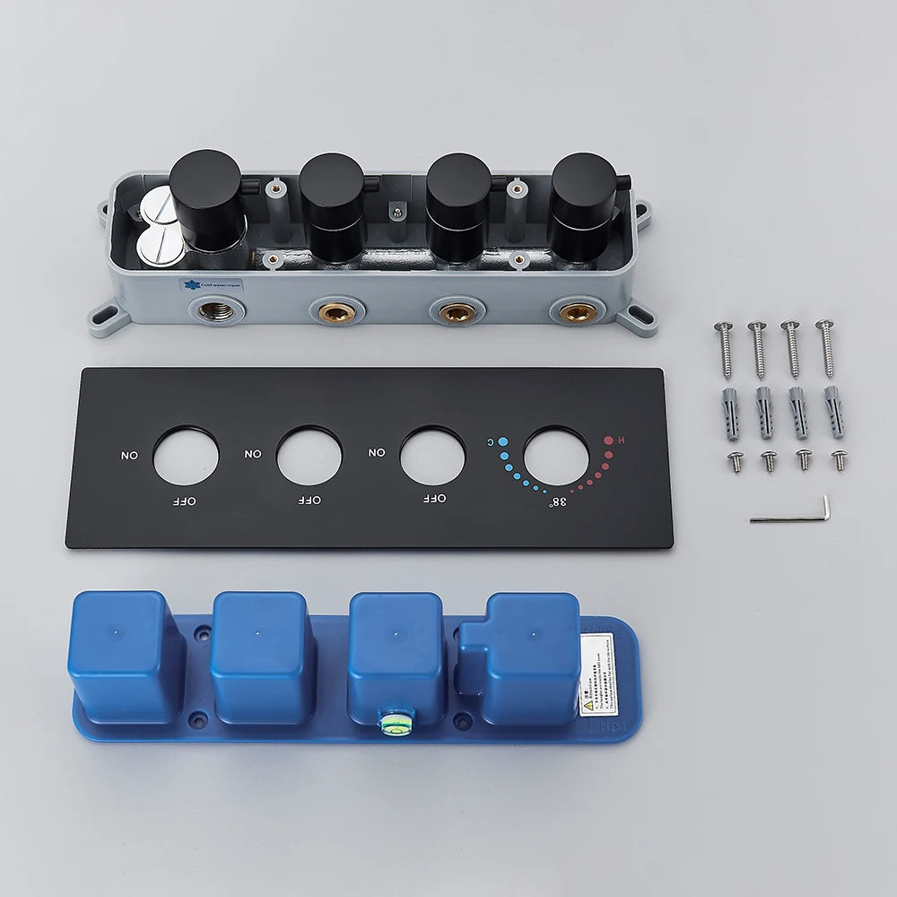 Black Thermostatic Valve 3-4 Outlet Thermostate Shower Diverter Mixer Valve Round Knobs Concealed Mixers Shower Diverter Brass
