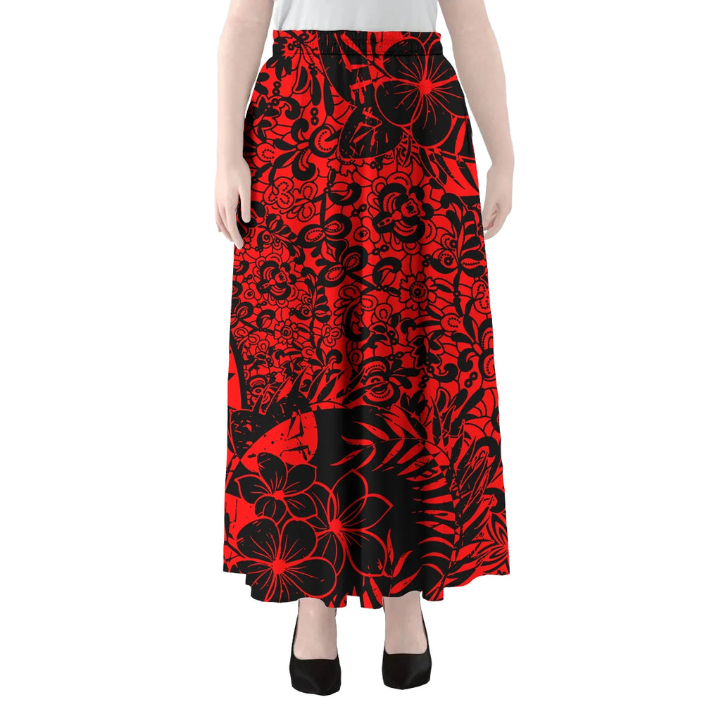 Polynesian Hawaii Tribal Printed Women Skirts Vintage High Waisted Elegant A-Link Long Maxi Skirt Casual Holiday Beach Skirt