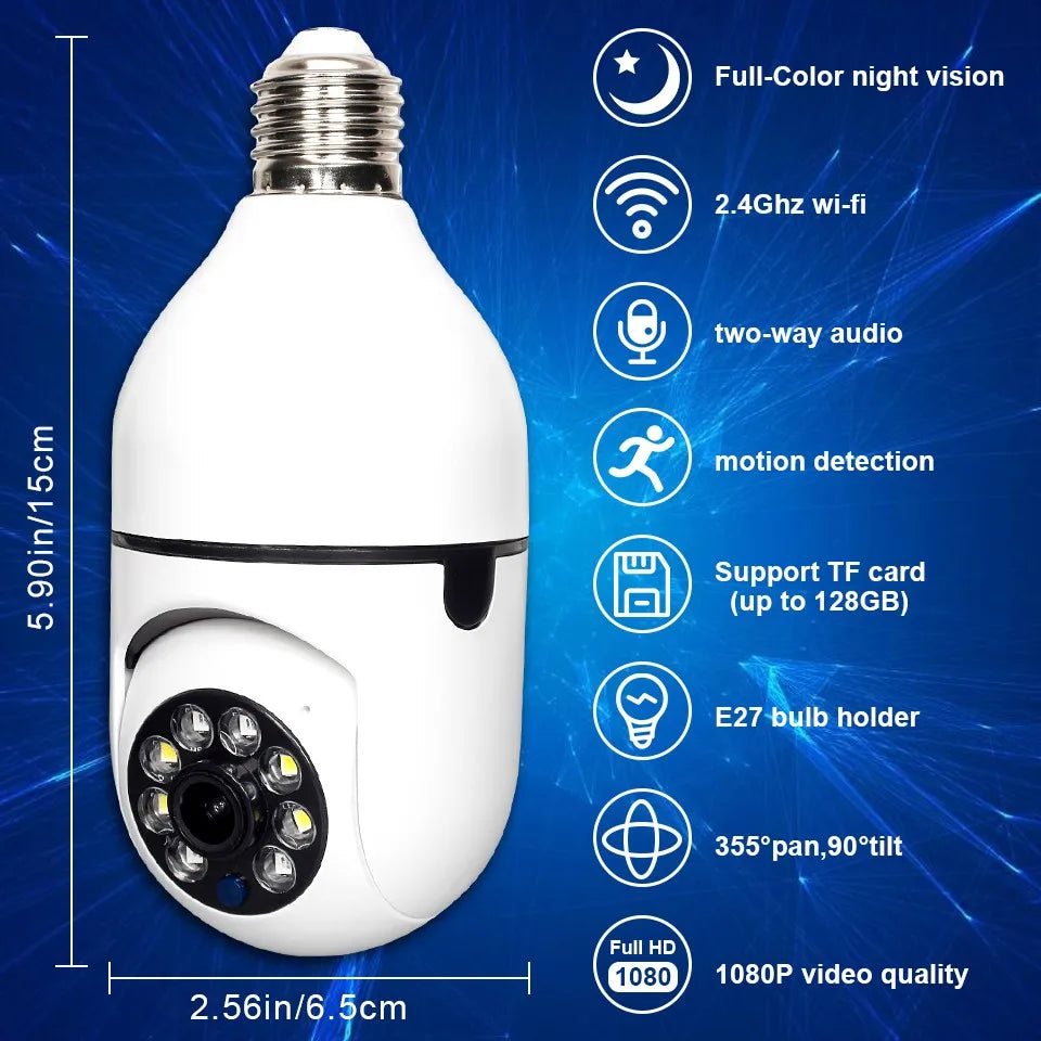 360 Panoramic Wifi HD Night Vision Ip Surveil Mini Surveillance Home Security Wireless Light Bulb PTZ Home Security Cameras