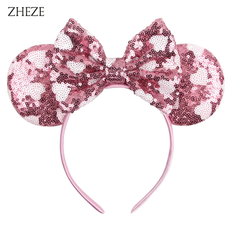 New Valentine's Day Mouse Ears Headband For Girls Women Sequins Love 5"Bow Hairbands Festival Party DIY Hair Accessories Femmes