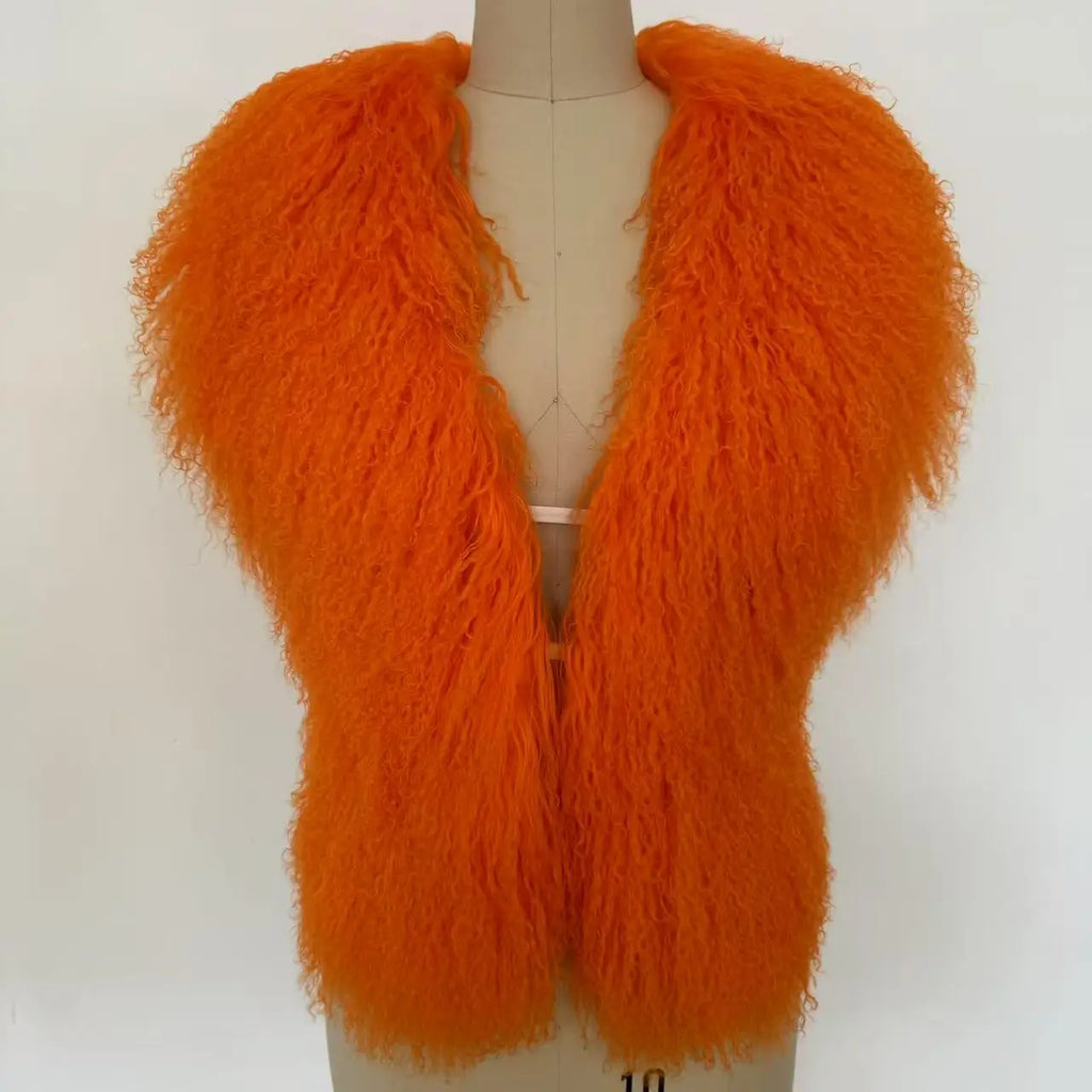 Streetwear Real Mongolian Sheepskin Fur Vest Women Real Sheep Fur Halter Top Vest