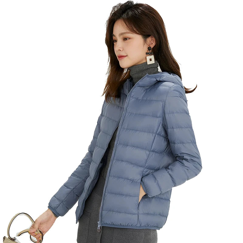 Winter Women Hooded Puffer Jackets Ultra Light Down Jacket Warm Coat Parka Female Portable Outwear Windbreaker Quilted Jacket