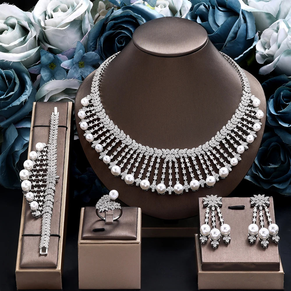 Hotsale  Bridal Jewelry Sets New Fashion Dubai  White Pearl Necklace Sets for Women Wedding Party Accessories