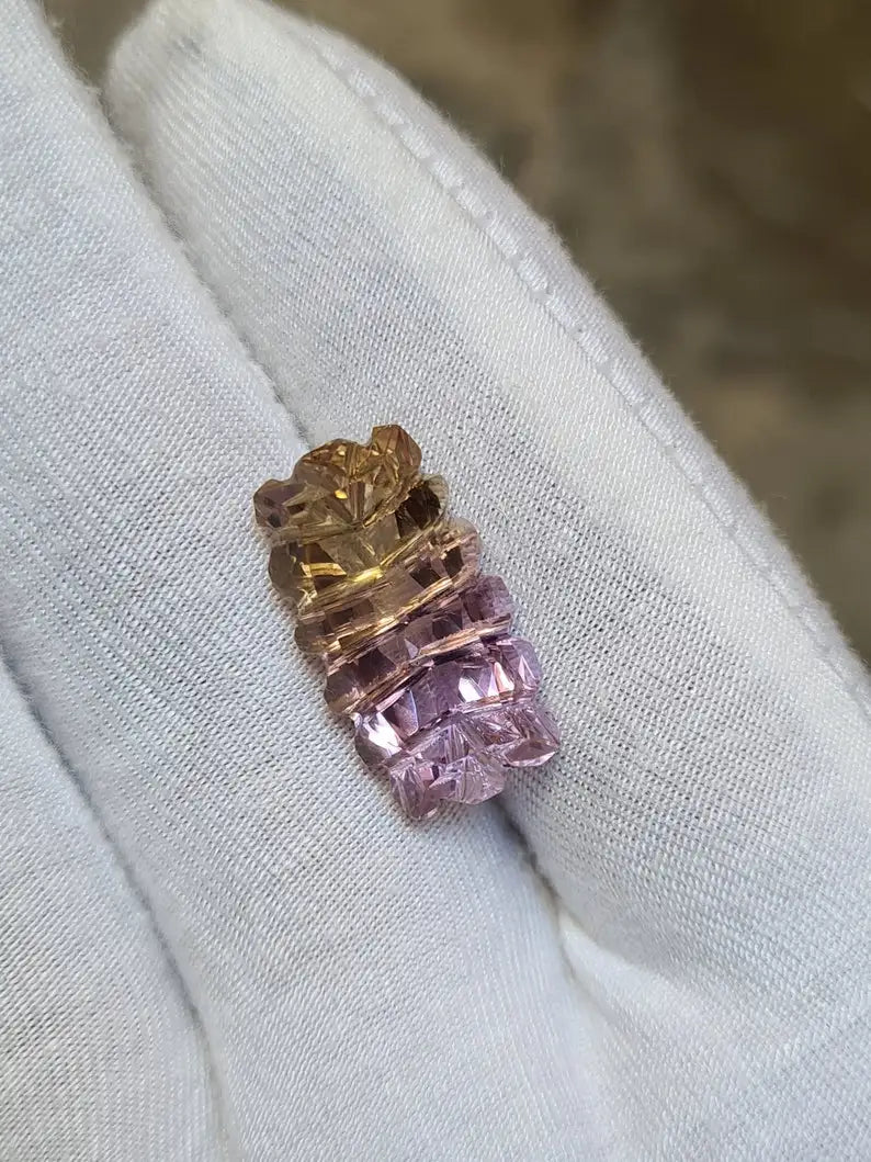 Natural Ametrine Carved Cut Cushion Shape Bio-Colour Quartz Gemstone for Jewelry Making Bulk Product