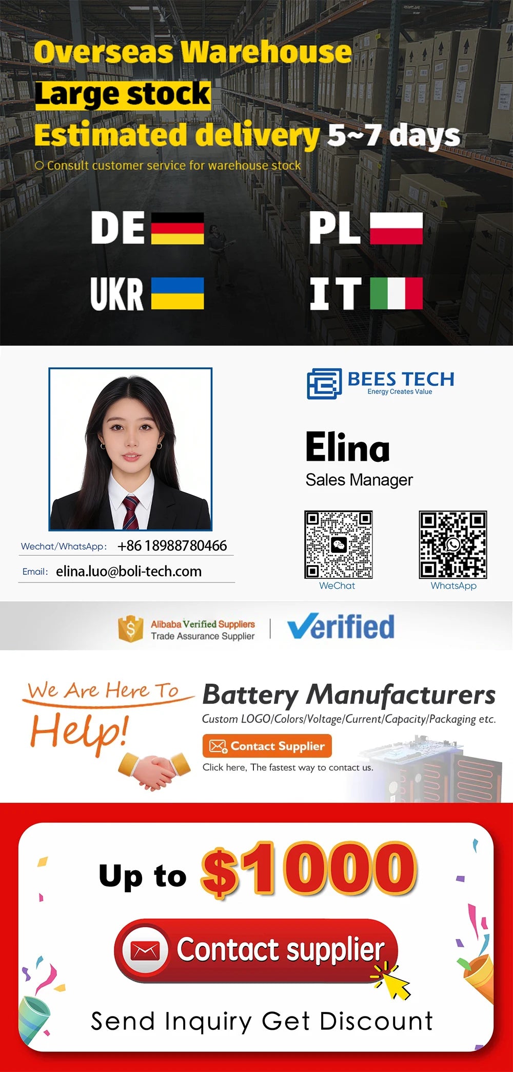 Bees Tech Eu Stock 51.2v 17kwh 16kwh 15kwh Battery Lithium Pack Tester Mb56 Lifepo4 Storage 15kwh Made China