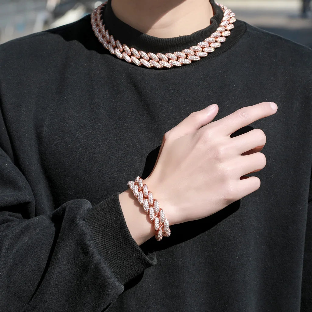 Hip Hop Men's Jewelry 14K Gold Plated 20mm Cuban Bracelet Bling Iced Out Zircon Miami Lock Clasp Cuban Link Chain Bracelet