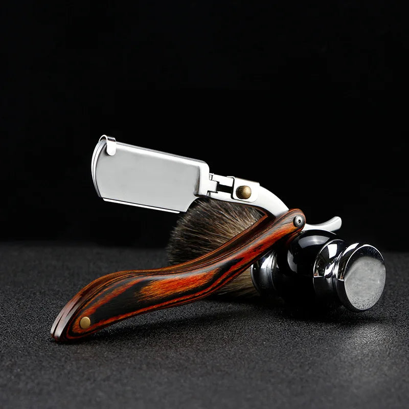wooden trimmer manual shaver professional straight edge stainless steel sharp barber razor folding shaving blade shave beard cut