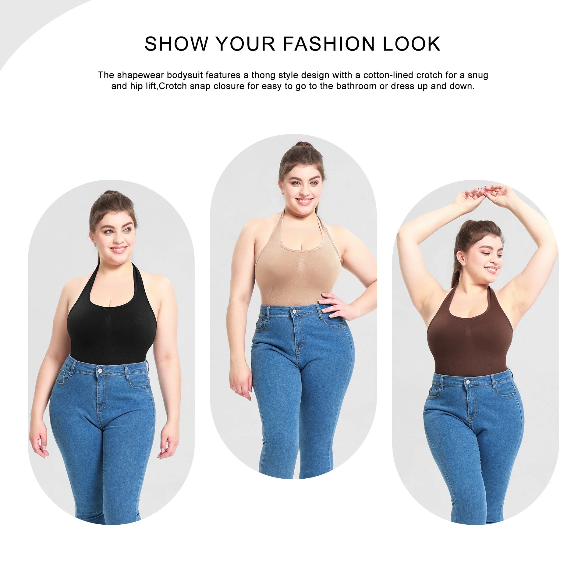 Patented Everyday Firm Control Bodysuit for Women Plus Size Body Shaper Halter Waist Slimming Butt Control Adults Tops Shapewear