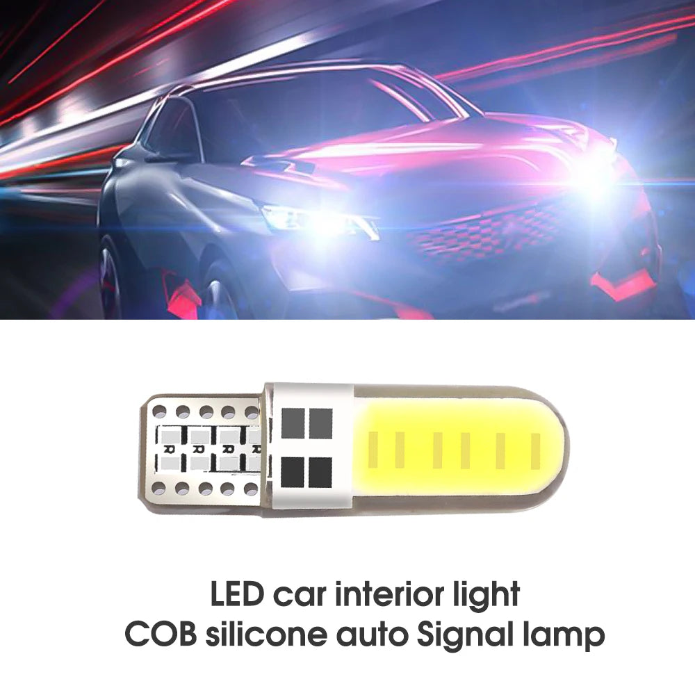 10pcs Silicone Gel COB Auto LED Car Light 12V T10 W5W Wedge Side Parking Read Bulb Signal Lamp Clearance Door Light 12 SMD Chips