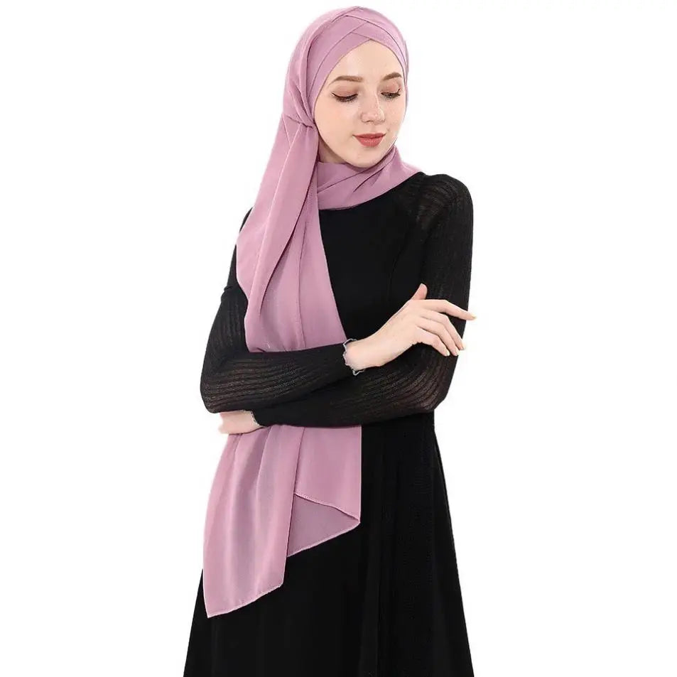 2019 Fashionable Customize Instant Cross Chiffon Hijab Solid Color Scarves Shawls