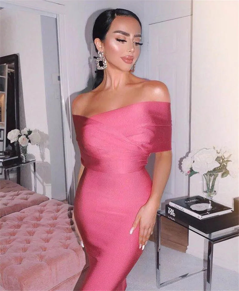 Moonccloset New Summer 5 Colors Sexy Fashion Women's Off Shoulder Bandage Dress Green Night Club Party Dress