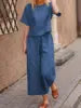 Casual Solid Color Shirt Pants Two-Piece Set Women's Fashionable Comfortable Breathable Clothing