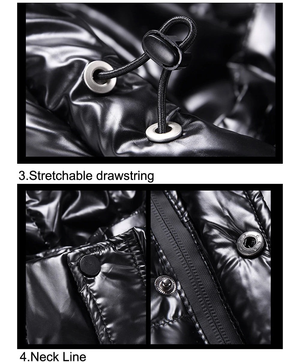 Autumn Men's Coat Windbreaker Fashion Male Cotton Warm Parka Shiny Down Hood Casual Outerwear Thermal Black Bomber Jackets Men