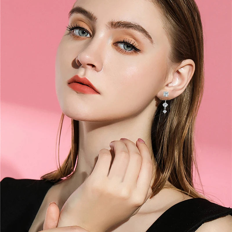 New Arrivals Gift New 3-stone Ear Rings 925 Sterling Silver 5mm 4.5mm 3mm D Color Moissanite Feature Shape Earrings for Women
