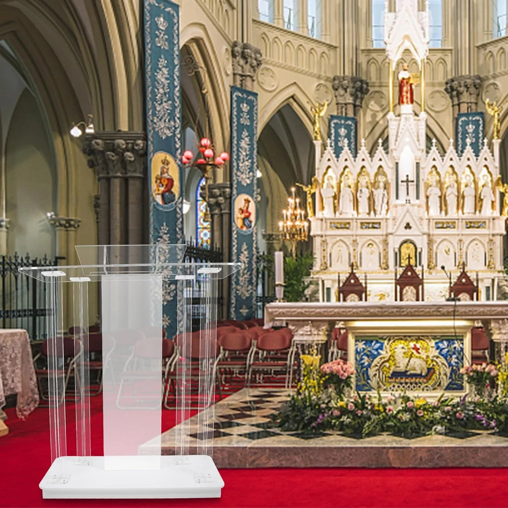Acrylic Podium With Led Lights Floor Transparent Podium With Casters Used for School Church Podium