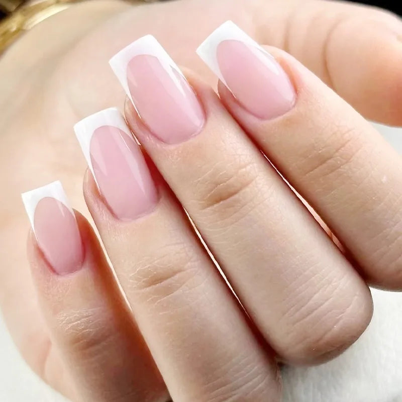 24 Pcs French Style Romantic Art Acrylic Press on Nails Artificial Fingernails Candy False Nails Dating  Party 2422