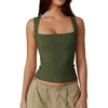 Women Girls Sleeveless Vest T-shirt Solid Color Square Neck Yoga Sports Sleeveless Tank Tops Base Casual Slim Vest