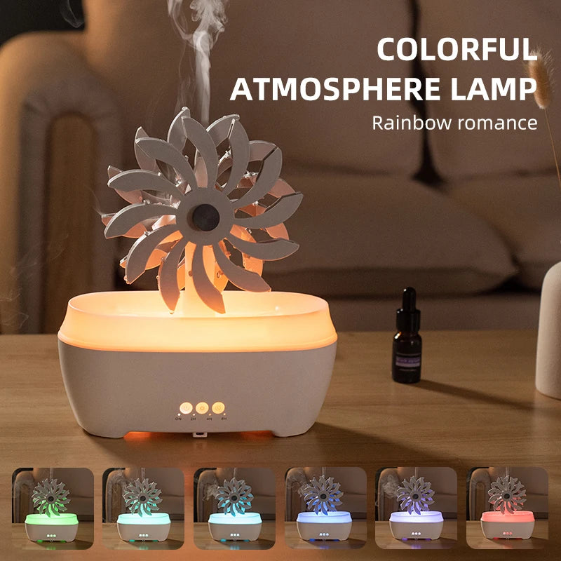 Spinning Windmill Aroma Diffuser Humidifier with Essential Oil Spray for Aromatherapy Colorful Lighting Remote Control YS