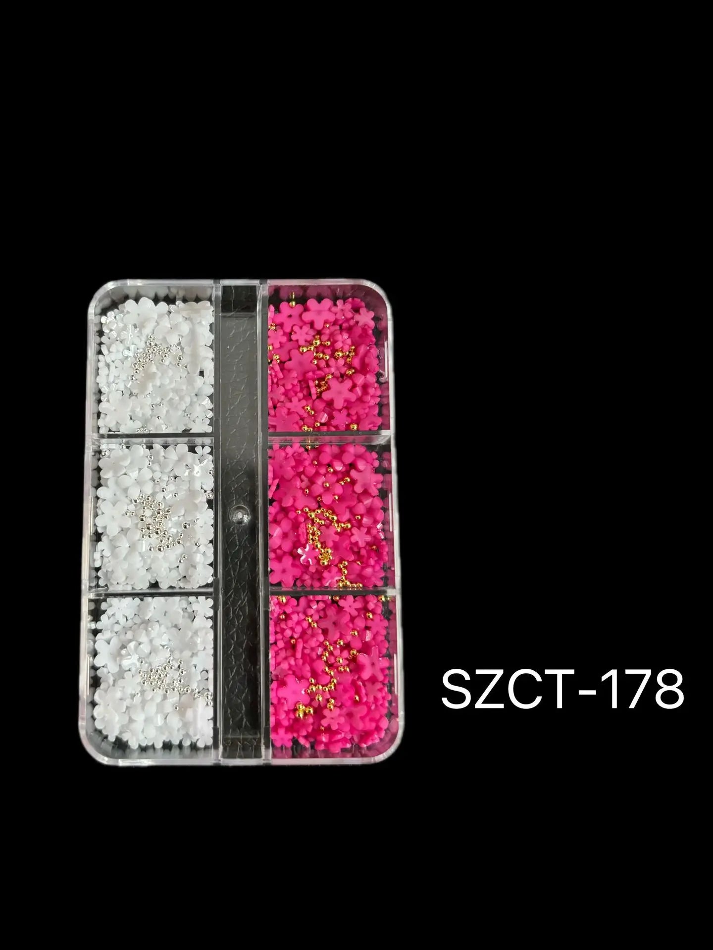 Nail Jewelry Wholesale Cute Three-dimensional Small Flowers 6-grid Plastic Box Mixed Resin Five-petal Flower Nail Accessories