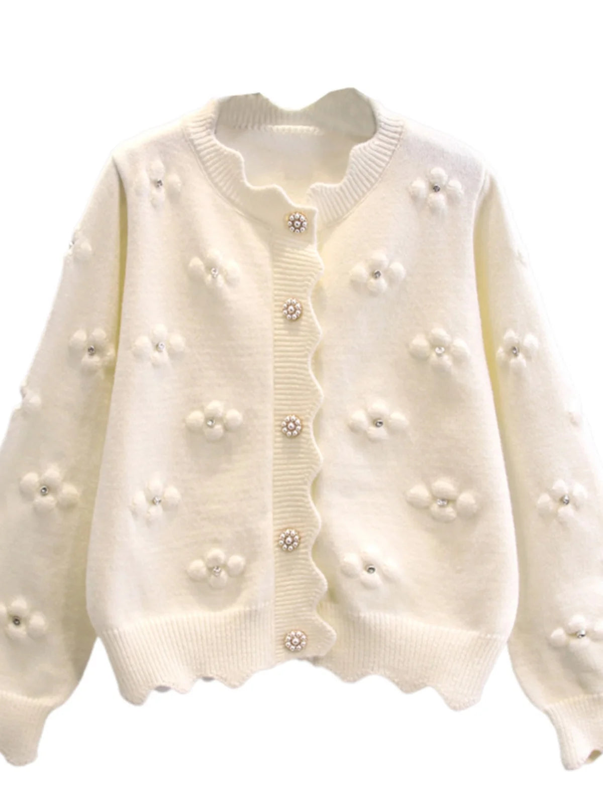 Boutique Wholesale 2026  New Fashion Nail Bead Knitted Cardigan Long Sleeved Sweet Women's Sweater