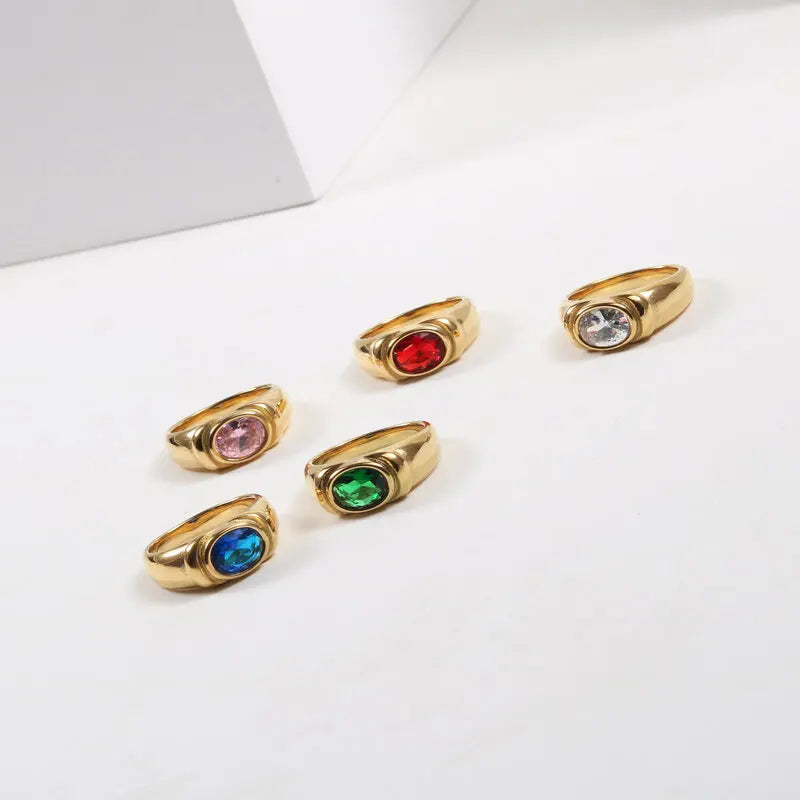 PVD 18K Gold Plated Red & Blue & Green Zircon Stainless Steel Rings for Women Gold Rings Jewelry Wholesale