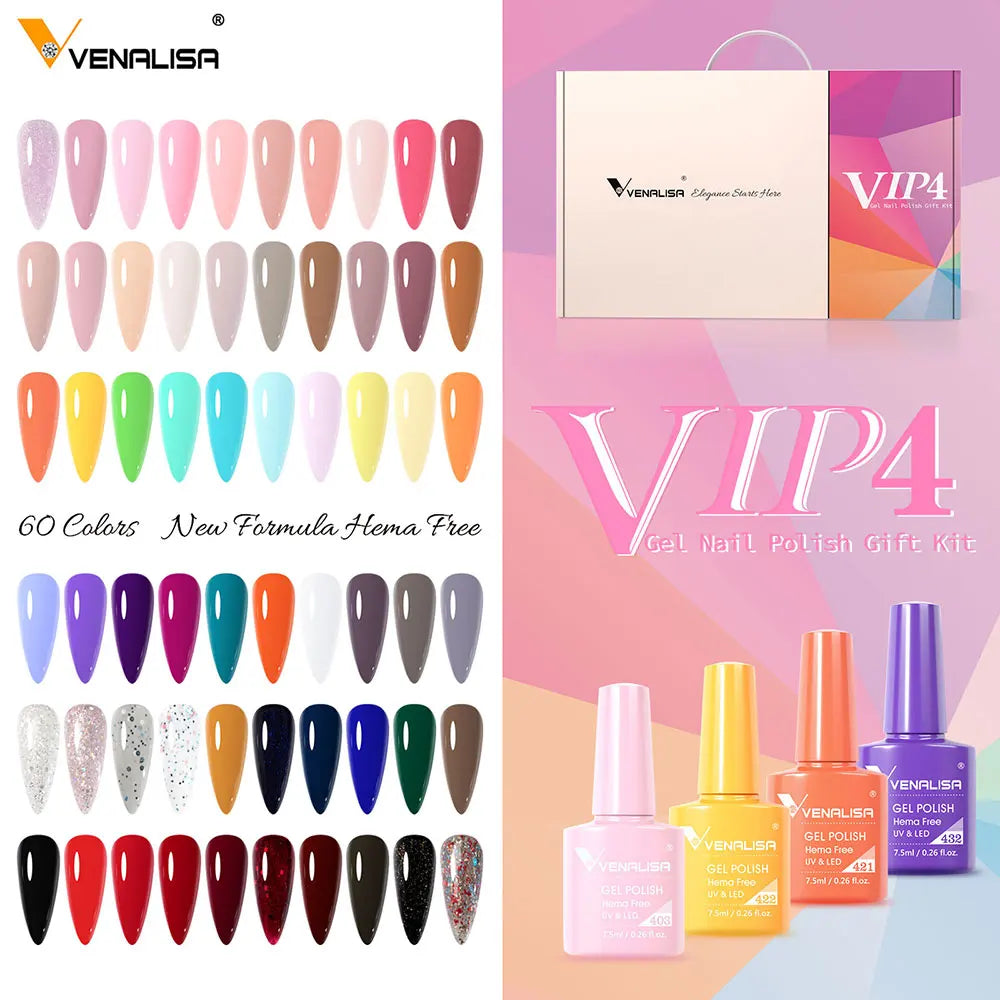 VENALISA VIP4  Newest Kit HEMA Free Acrylic Nail Gel Polish Box Set 60 Color Varnish Wholesale Enamel OEM Private Label
