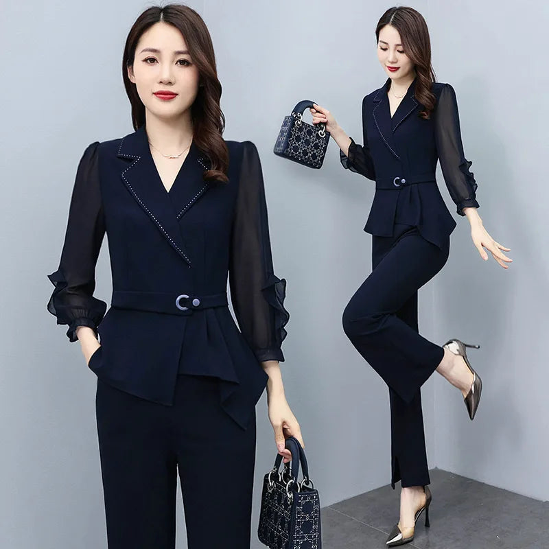 YiXin 2 Piece Set Women Spring 2023 Oversized Casual Fashion Elegant Top Blouse Wide Leg Pants Two Piece Set Women Clothing