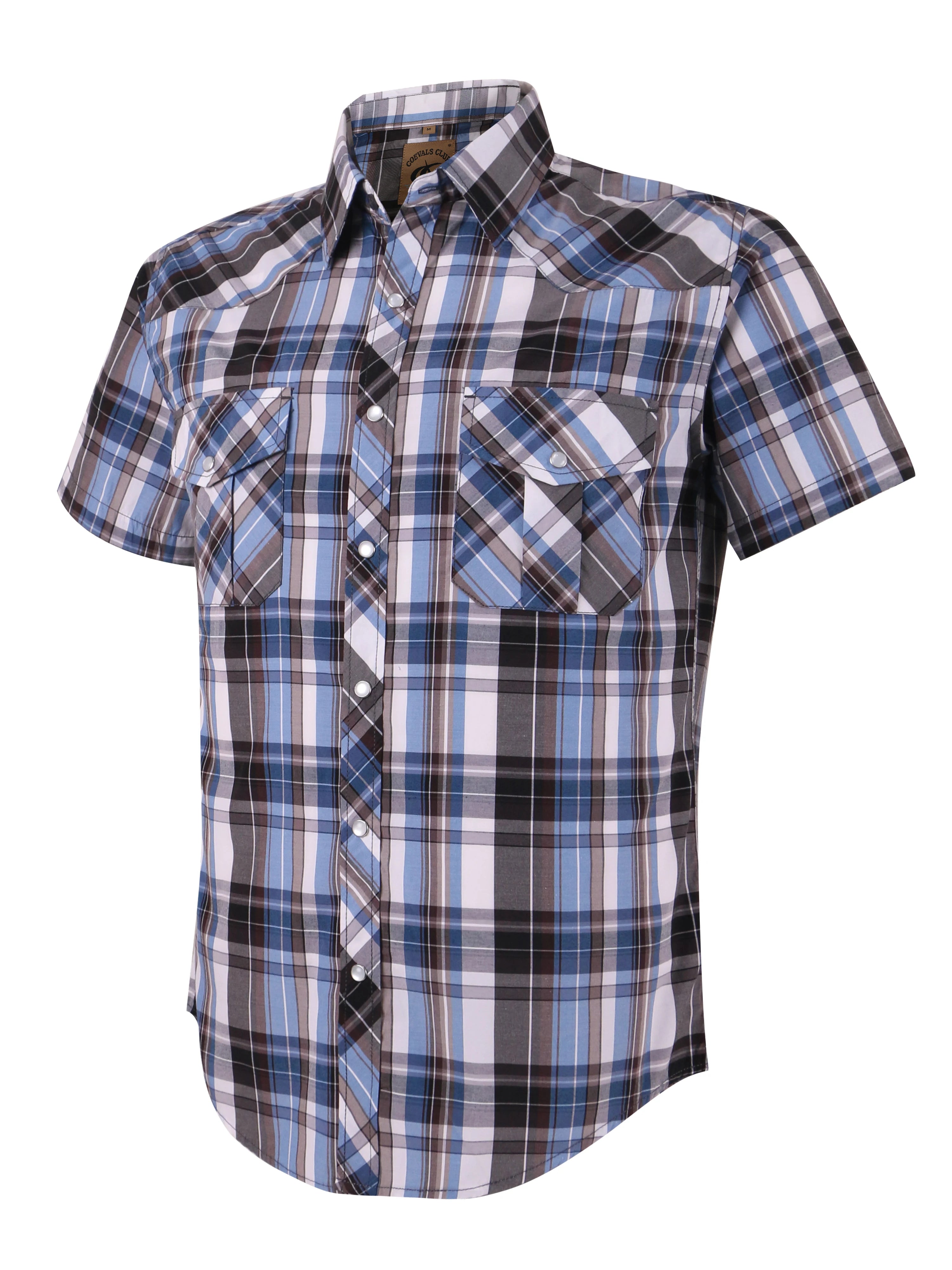Men's Western Cowboy Short Sleeve Pearl Snap Button up Casual Work Plaid Shirts