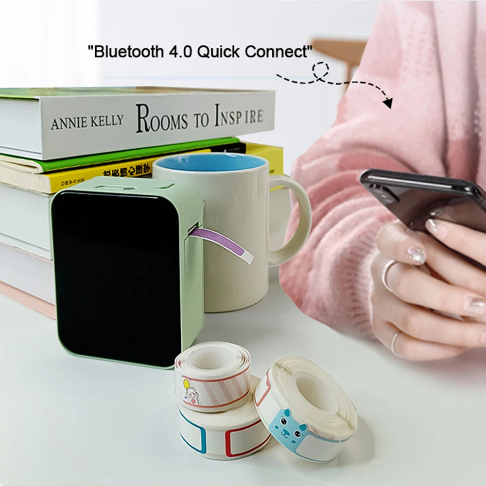 Portable Mini Wireless Thermal Label Printer Small Business Cosmetics Tag Maker Machine for Thermal Paper