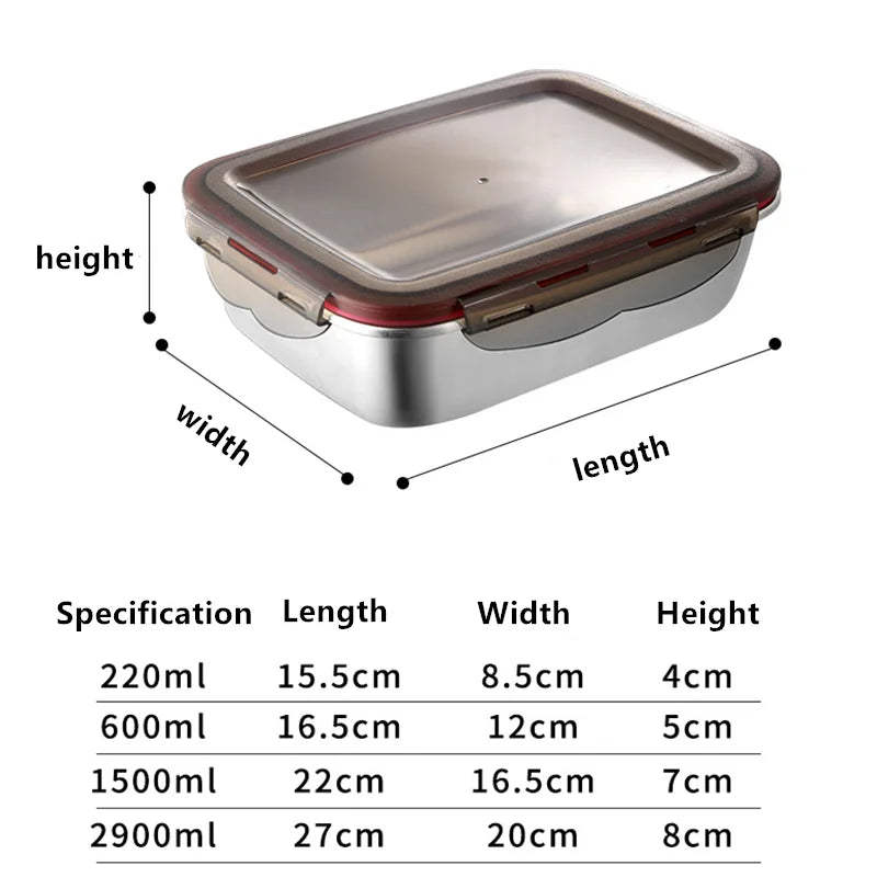4Pcs/Set 304 Stainless Steel Lunch Box Microwave Heating Bento Box Fruit Food Sauce Fresh-keeping Box Refrigerator Container Box