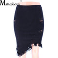 New Summer Sexy Ripped Denim Skirt Women Fashion Hollow Out Casual Hole Tassel Mini Skirt Irregular Basic Pocket Jeans Skirt