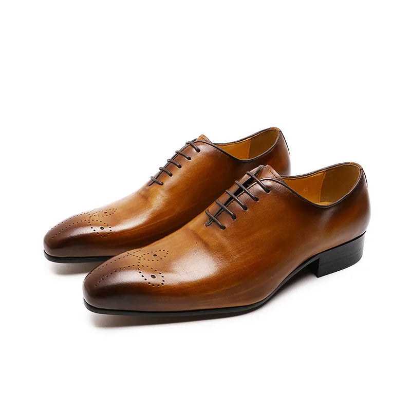 Elegant Black Wholecut Oxford Shoes with Perforated Toe Design Luxury Handcrafted Black Leather Formal Shoes for Men