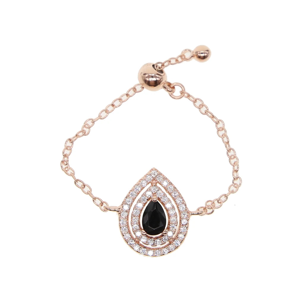 European France Hot Selling Delicate Minimal Micro Pave CZ Diamond Tear Drop Chain Ring