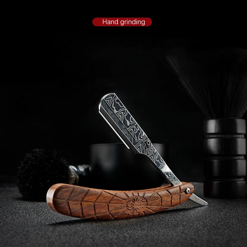 wooden trimmer manual shaver professional straight edge stainless steel sharp barber razor folding shaving blade shave beard cut