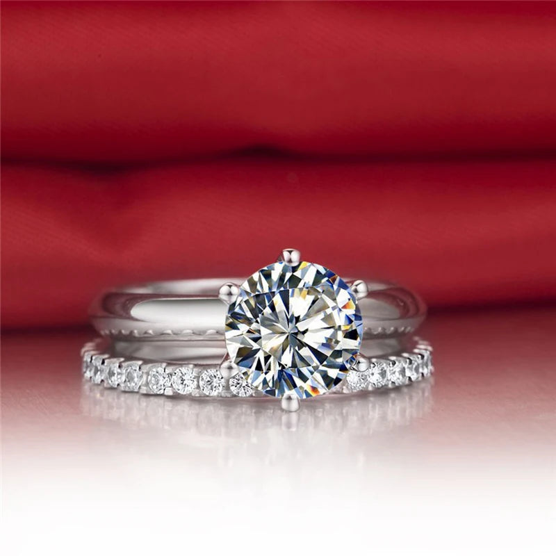 Luxury Quality 2ct SONA CZ Zircon Wedding Ring Set Tibetan Silver Bridal Set Engagement Ring Set For Women Wholesale