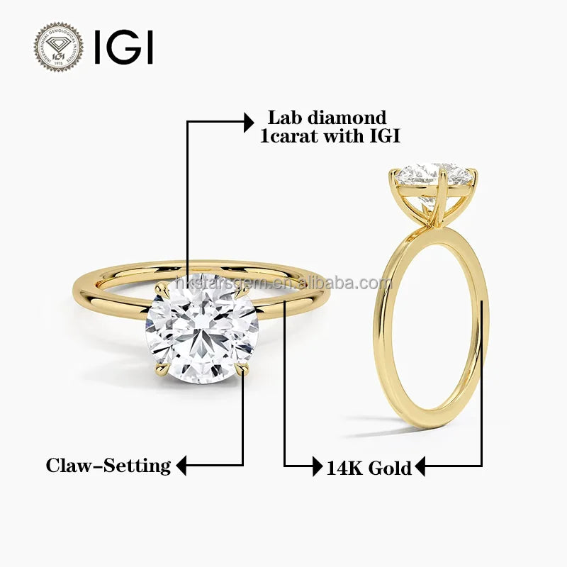 14k Gold Ring 1 Carat D Color Vs1 Vvs2 Lab Diamond Solitaire Diamond Yellow White Rose Gold Engagement Rings