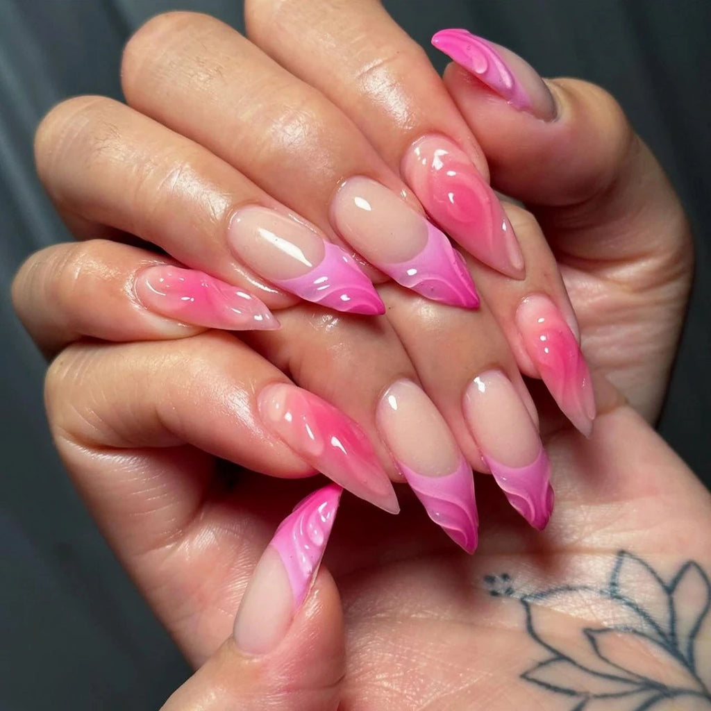 Wholesale 24 Pcs 3D French Style Romantic Art Acrylic Press on Nails Artificial Fingernails Candy False Nails Dating  Party 3329
