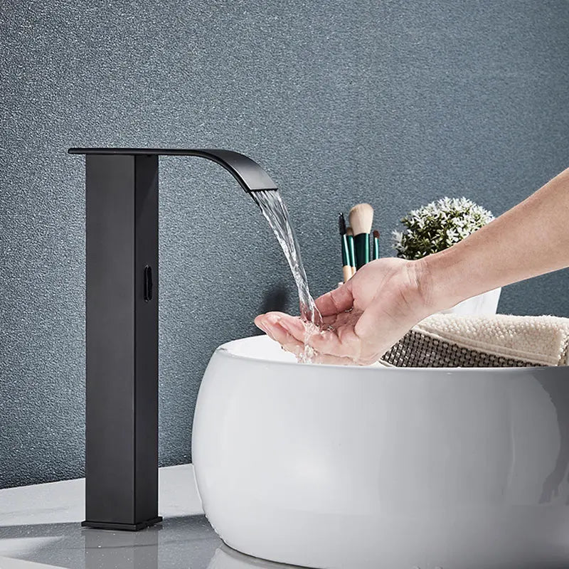 Hownifety Hot Cold Smart Sensor Bathroom Basin Faucet Deck Mount Waterfall Outlet Mixer Crane Tap Automatic Sense Touchless